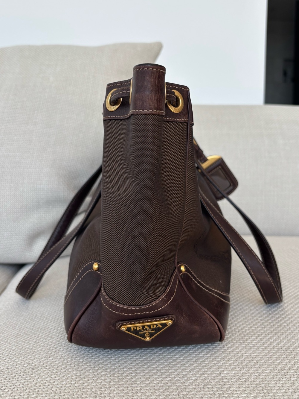 Prada Dark Brown Canvas Jacquard Tote Bag - Picture 14 of 14